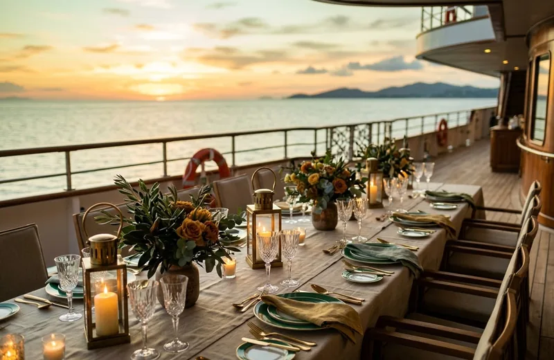A celebration dinner on deck aboard Golden Mango